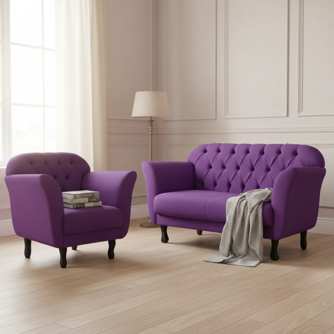 Kit Namoradeira + 1 Poltrona Decorativa Dália Veludo Roxo