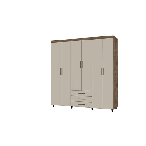 Guarda Roupa 6 Portas 3 Gavetas Cabideiro Prateleira Titan Canela Off White