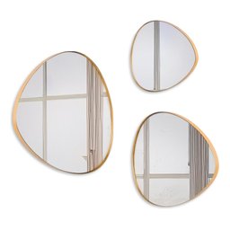 Trio Espelho Orgânico Decorativo Com Moldura De Couro Cor Dourada - 4