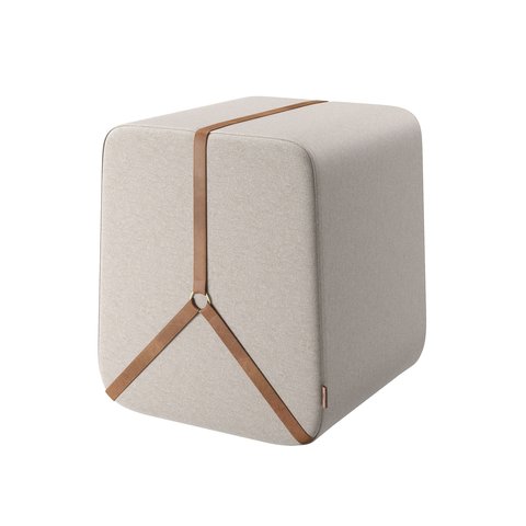 Puff Noble Fita de Couro:couro Nature/linho Bege