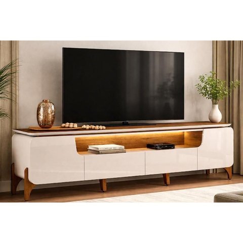 Rack Bancada p/ TV 75 pol Alicia 224cm Freijo/Off DJ Móveis