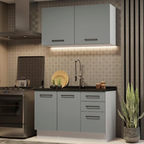 Cozinha Compacta 120001 Com Armário E Balcão Branco/Cinza