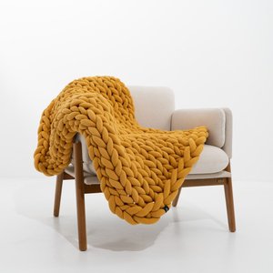 Manta Sofá/poltrona de Maxi Tricot 0,90x1,20m, Cor Mostarda - Magma Cotton