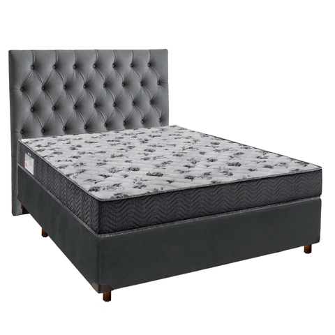 Cama + Box Cinza e Colchão Ortobom D33 Casal - Iso100 + Cabeceira