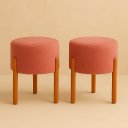 Ver imagem 1 de Kit Puff Apolo Pes de Madeira Rosa Veludo