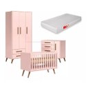 Ver imagem 1 de Jogo de Quarto Bebê Q Encanto Retrô Rosa Berço com Colchão - Móveis Leartam