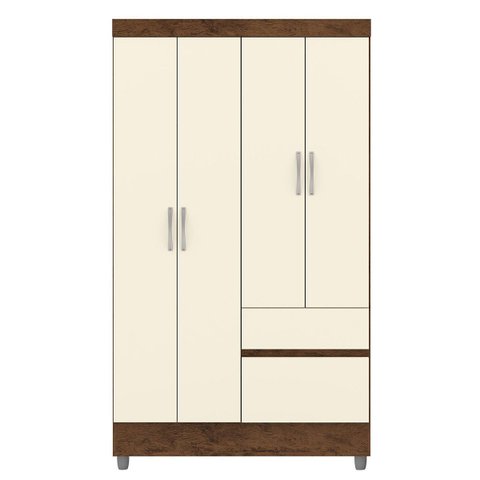 Guarda-roupa Solteiro 4 Portas 2 Gavetas com Pés Ideval Imbuia/champanhe