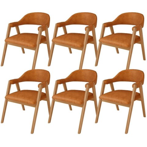 Kit 6 Cadeiras de Jantar e Estar Living Estofada Nadja L02 Couríssimo Canela - Lyam Decor