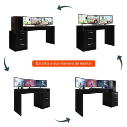Mesa Gamer Escrivaninha para Computador Drx 5000 para Quarto - Preto - 3