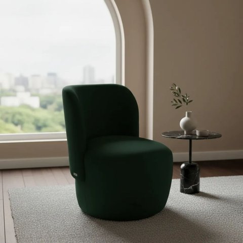 Poltrona Orgânica Bia Decorativa Redondo Minimalista Contemporâneo Bouclé Verde