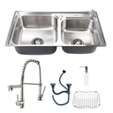 Ver imagem 1 de Kit Cuba Dupla Pia Cozinha Gourmet Luxo com Acessórios e Torneira Monocomando Aço Inox Brinovar