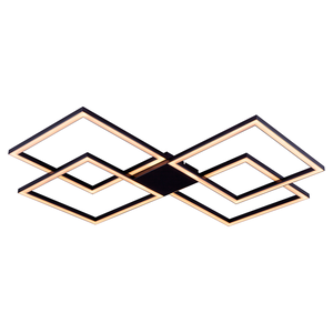 Plafon Arandela 4 Alumínio Luz pra Baixo 96w Quadrado 73x73cm Bivolt:preto - Luz Branca Fria 6000k/1