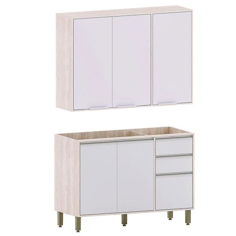 Kit Armário Aéreo e Balcão para Pia de Cozinha 120 Cm Atenas Cinza Cristal