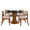 Ver imagem 1 de Mesa com 4 Cadeiras Redonda C/vidro Santorini Fre/pto/bouclé Off - M.a Freijó/preto/bouclé Off