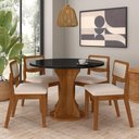 Ver imagem 2 de Mesa com 4 Cadeiras Redonda C/vidro Santorini Fre/pto/bouclé Off - M.a Freijó/preto/bouclé Off