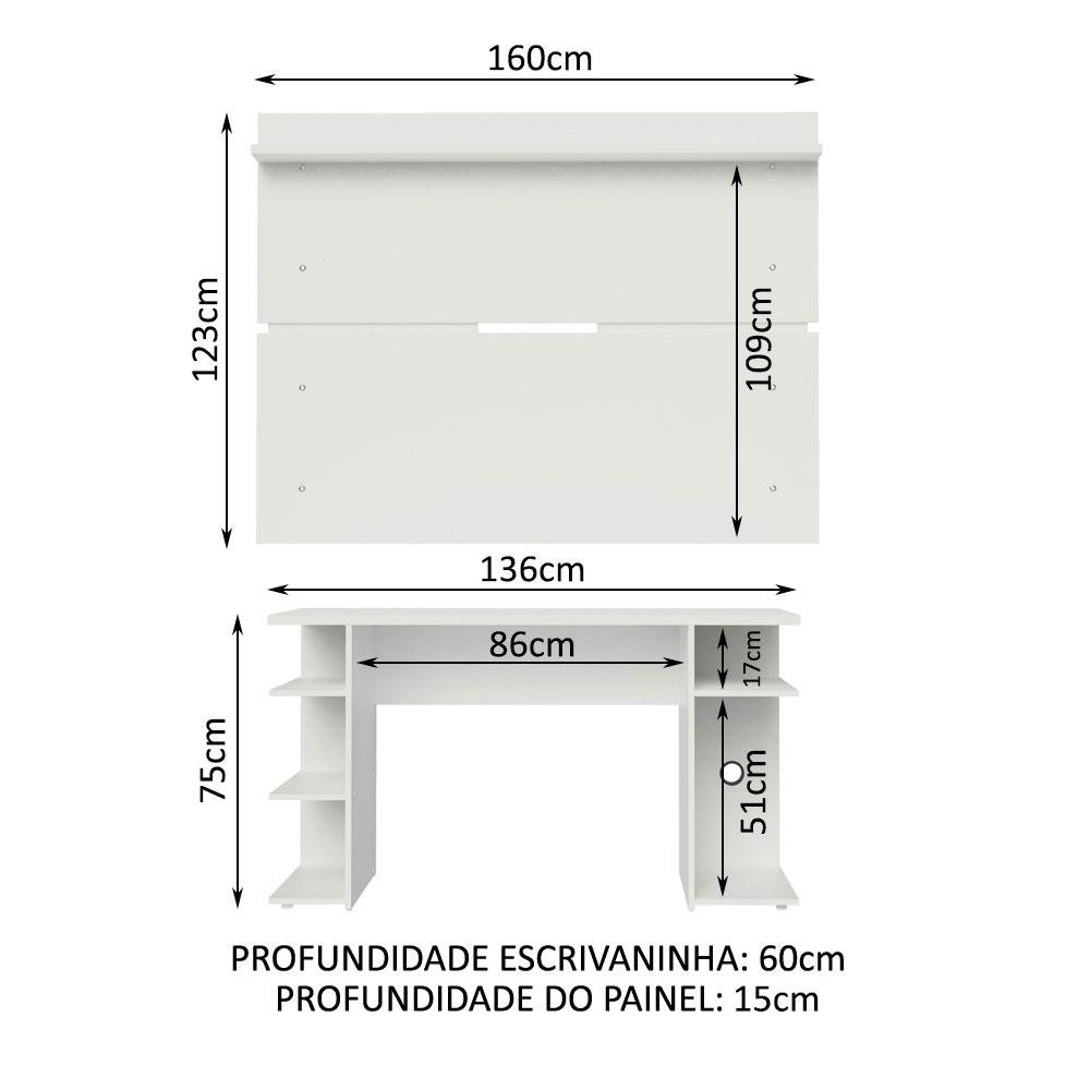 Mesa para Computador Gamer e Painel Tv Madesa - Branco - 3