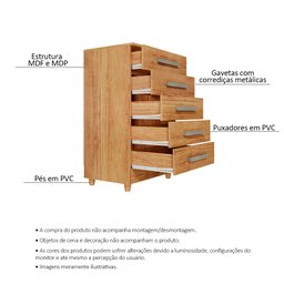 Cômoda para Quarto 5 Gavetas Paola Cedro - Saga Decor - 3