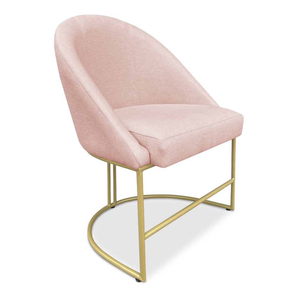 Cadeira Poltrona de Jantar Bela Suede Rosa Bebê Base Metálica Industrial Dourado - Pallazio