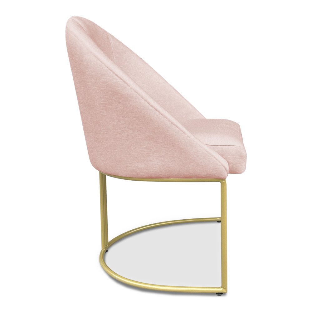 Cadeira Poltrona de Jantar Bela Suede Rosa Bebê Base Metálica Industrial Dourado - Pallazio - 4