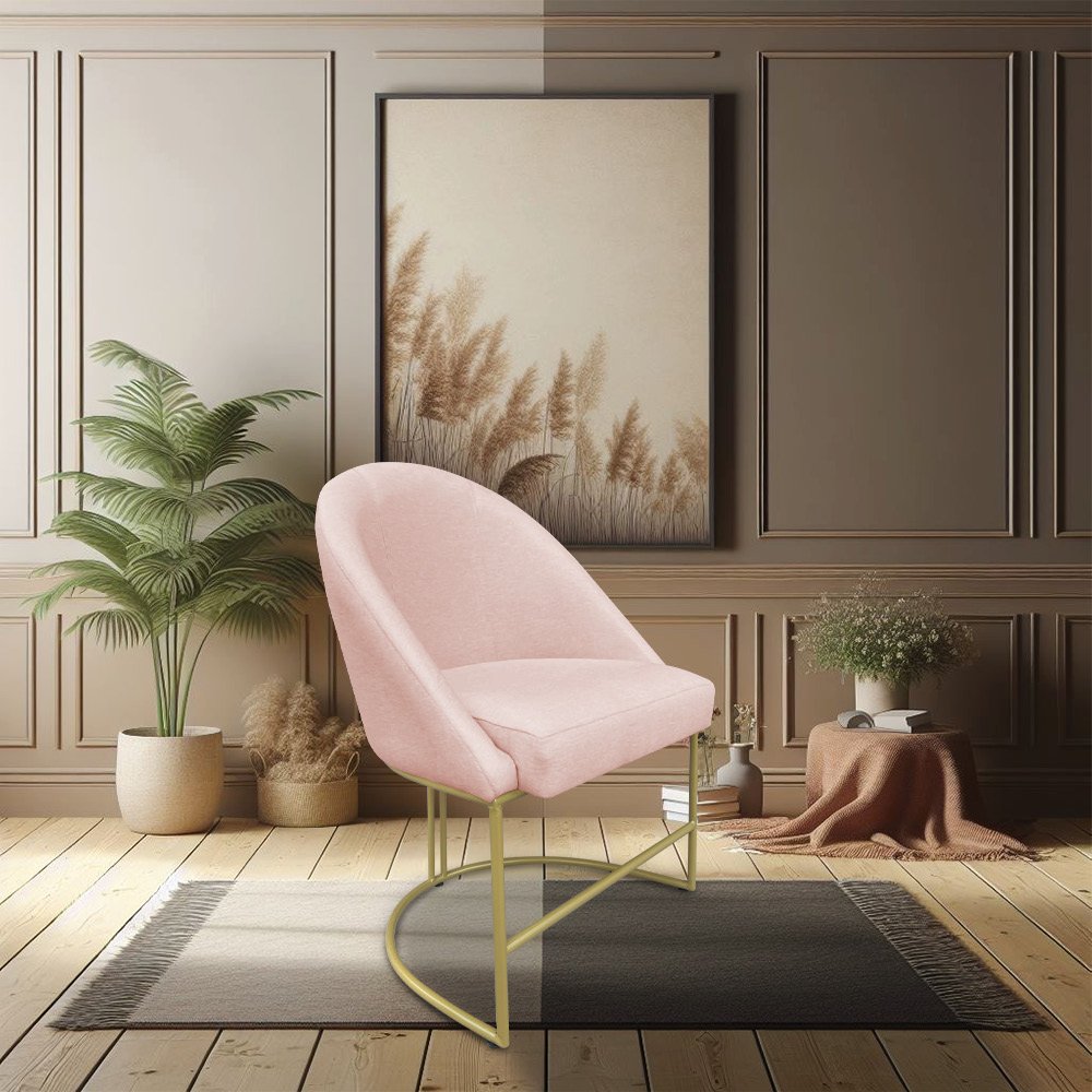 Cadeira Poltrona de Jantar Bela Suede Rosa Bebê Base Metálica Industrial Dourado - Pallazio - 2