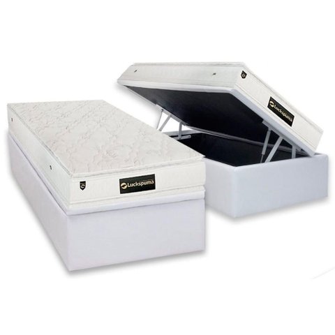 Conjunto Box Baú Solteiro Colchão Molas Luckspuma Ensacadas Satisfaction Plus White + Base Crc