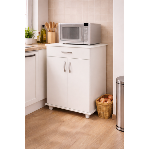 Balcão Multiuso para Micro-ondas 302 Armário de Cozinha 2 Portas 1 Gaveta Branco