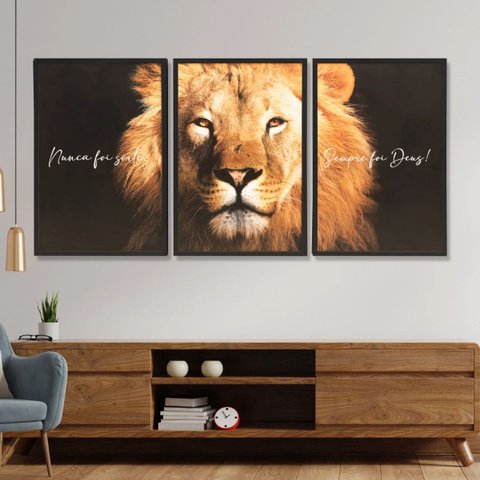 Trio Leão Nunca Foi Sorte Sempre Foi Deus Tam 40x60 3 Peças