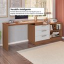 Ver imagem 6 de Mesa Escrivaninha com Cômoda com 3 Gavetas e 2 Nichos American Marrom/Freijó com Branco
