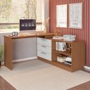 Ver imagem 1 de Mesa Escrivaninha com Cômoda com 3 Gavetas e 2 Nichos American Marrom/Freijó com Branco