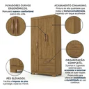 Ver imagem 4 de Guarda-Roupa Solteiro 3 Portas, 2 Gavetas e Pés Light Plus Marrom/Cinamomo