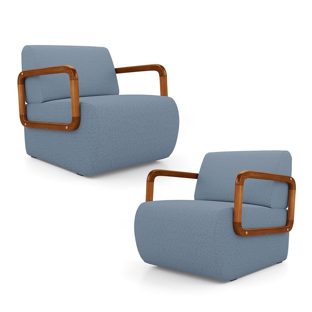 Kit 02 Poltronas Decorativas Orgânica Living Kavya Linho Denim - Desk ...