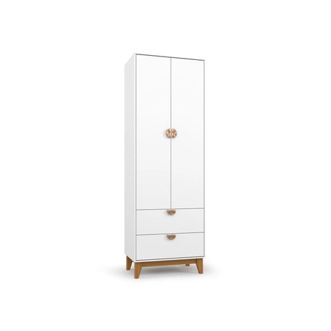 Guarda-Roupa Infantil Magia 66,5cm 2 Portas 2 Gavetas MDP Cabideiro Pés Madeira - Branco