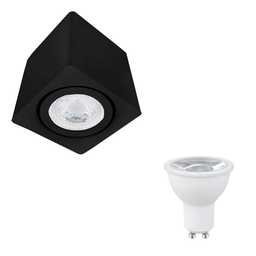Kit 6 Spot Sobrepor Teto Beiral para Lampada Dicroica Preto Direcionável + 6 Lâmpadas Cor:preto - Br - 1