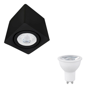 Kit 6 Spot Sobrepor Teto Beiral para Lampada Dicroica Preto Direcionável + 6 Lâmpadas Cor:preto - Br