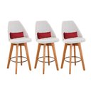 Ver imagem 1 de Kit 03 Banquetas Linho Bege e Almofada Suede Vermelho
