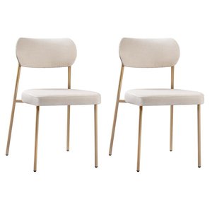 Conjunto 2 Cadeiras Lavínia Linho Bege/aço Champanhe - Salaone