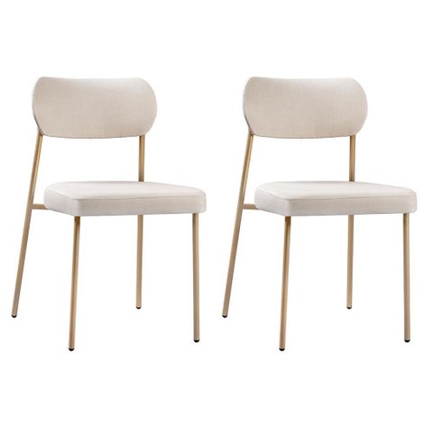 Conjunto 2 Cadeiras Lavínia Linho Bege/aço Champanhe - Salaone