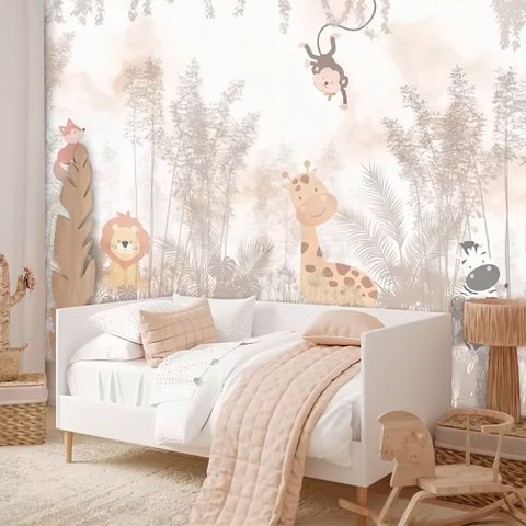 Papel de Parede Foto Mural Infantil Animais Safari - 3 Metros X 3 Metros