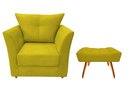 Ver imagem 1 de Kit Poltrona Decorativa Isis + Puff Retangular Couro Amarelo Pés Madeira Ms Decor