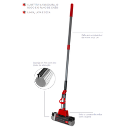Mop Esponja Absorvente Retrátil Limpeza Geral Rodo Mágico 1,25m - 3