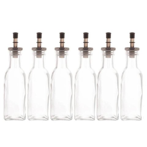 Kit 6 Garrafas de Vidro para Azeite Vinagre com Bico Dosador 200ml Lyor Restaurante Buffet