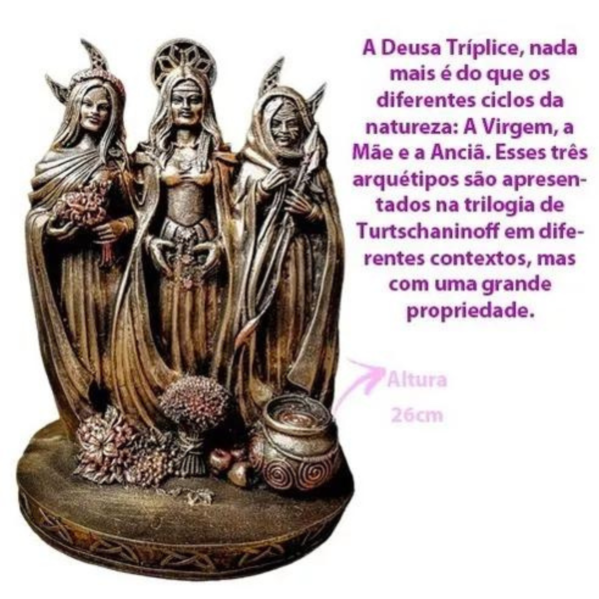 Deusa Tríplice - Resina - Dourado - Hécate Bruxa - Escultura Decorativa - 26cm - 4
