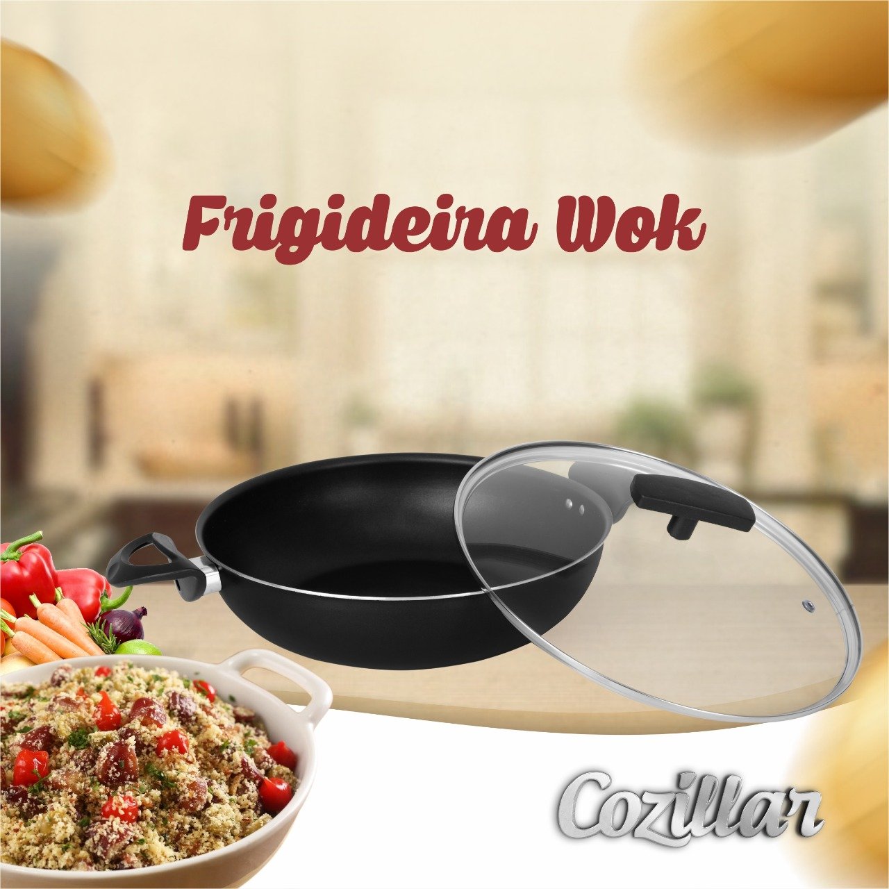 Frigideira Panela Wok 30 Cm Antiaderente Grande Tacho Com Tampa Vidro - 6