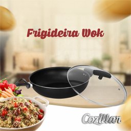 Frigideira Panela Wok 30 Cm Antiaderente Grande Tacho Com Tampa Vidro - 5
