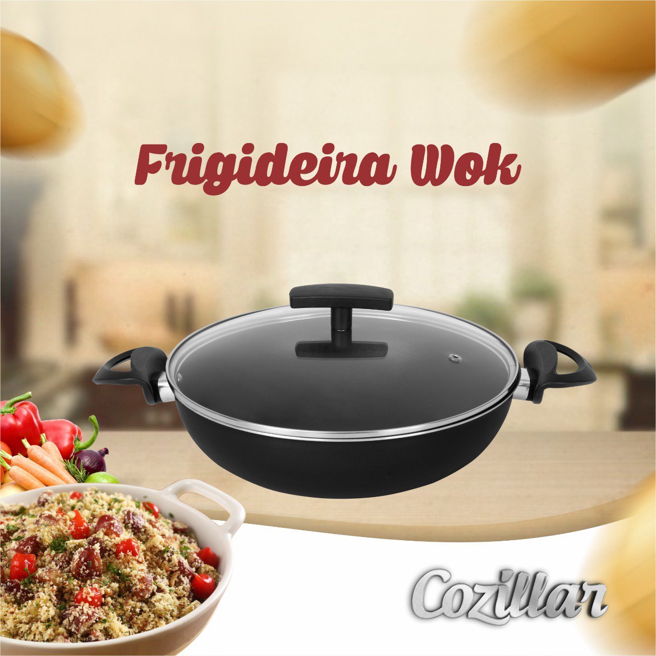 Frigideira Panela Wok 30 Cm Antiaderente Grande Tacho Com Tampa Vidro - 2