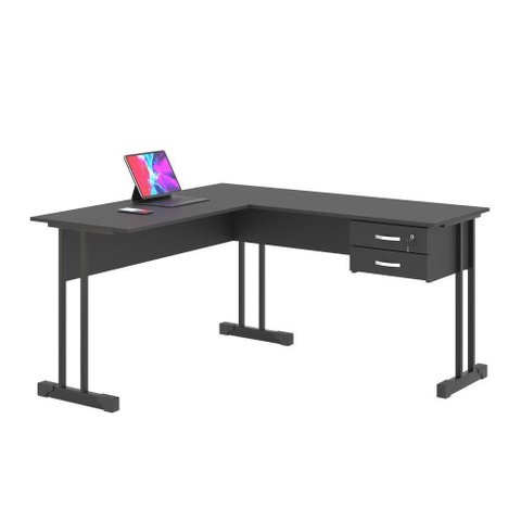Mesa para Computador em L Rael 2 Gavetas MDP 143cm Preto Onix Casah