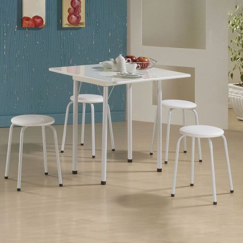 Conjunto de Mesa Nádia Quadrada Dobrável Branco 4 Banquetas - Criativa 431d/100