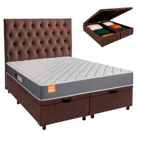 Cama Box Bau + Colchão King D23 Pro Inducol + Cabeceira Estofada