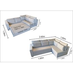 Sofá de Canto SFC_MM 05 que se Transforma em Sofá Cama de Casal Resistente e Confortável em Sarja - 3