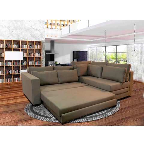 Sofá de Canto SFC_MM 05 que se Transforma em Sofá Cama de Casal Resistente e Confortável em Sarja